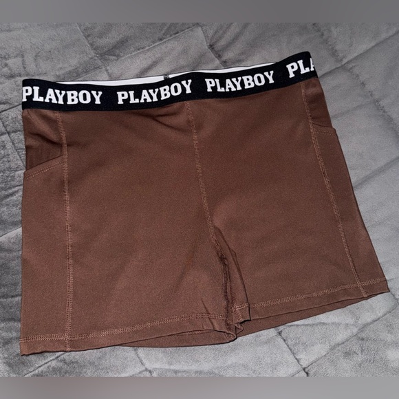 PLAYBOY Pants - PLAYBOY Women's Chocolate Brown Bike Shorts w/Pockets - Size XL NWT